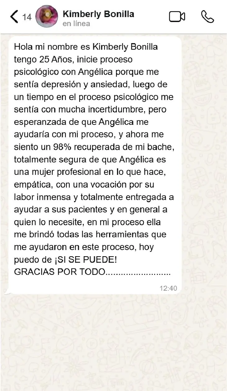 Testimonio de Kimberly Bonilla sobre su proceso psicológico en Enalzas